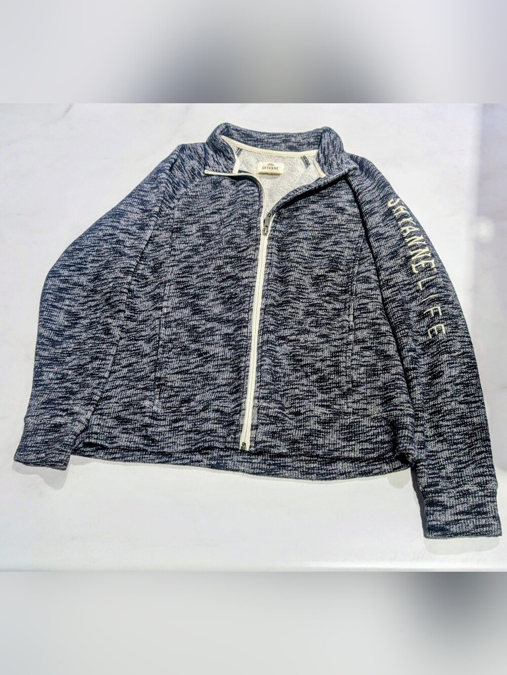 Shyanne Navy and White Heathered Pullover